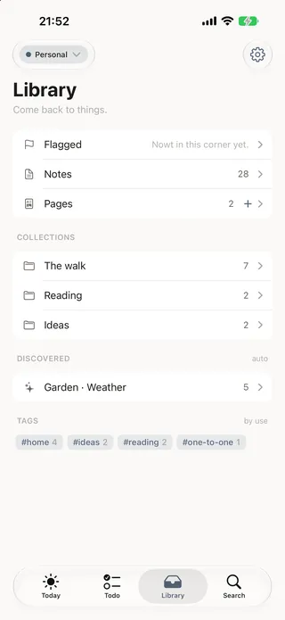 Your collections, with a suggested one for notes about the garden and the weather