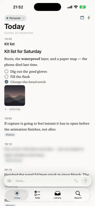 A note with a dashed topic Qurrent spotted, beside a solid tag you added