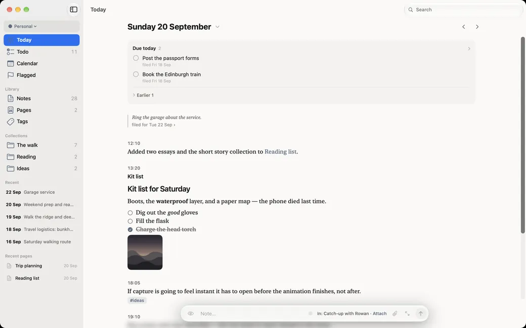 Qurrent on the Mac: a sidebar beside today’s notes