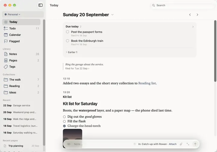 Qurrent on the Mac: a sidebar beside today’s notes