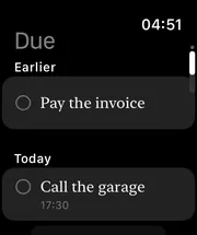 The Due page on Apple Watch